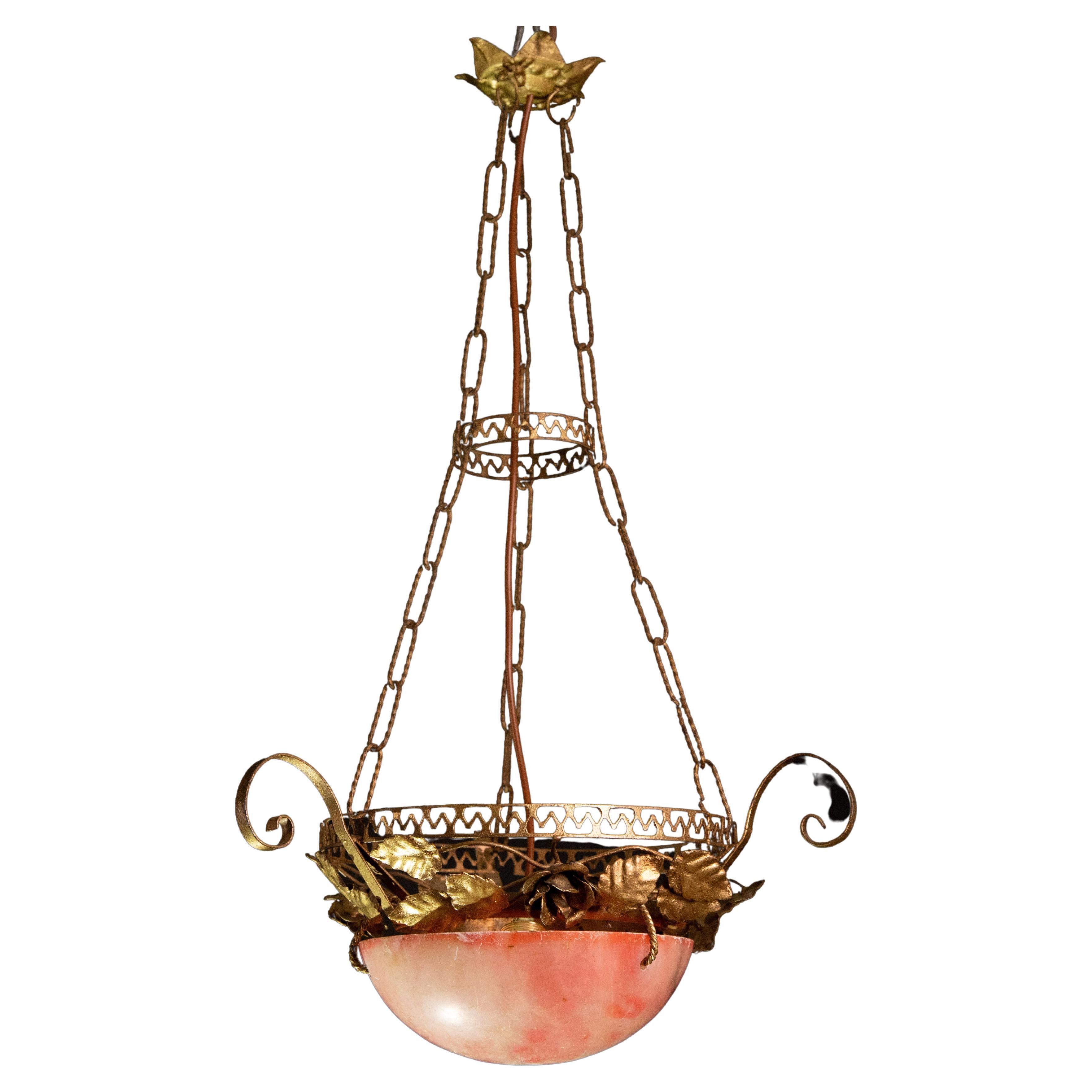 La Belle Èpoque, Vintage Red Alabaster Chandelier, 1910 For Sale