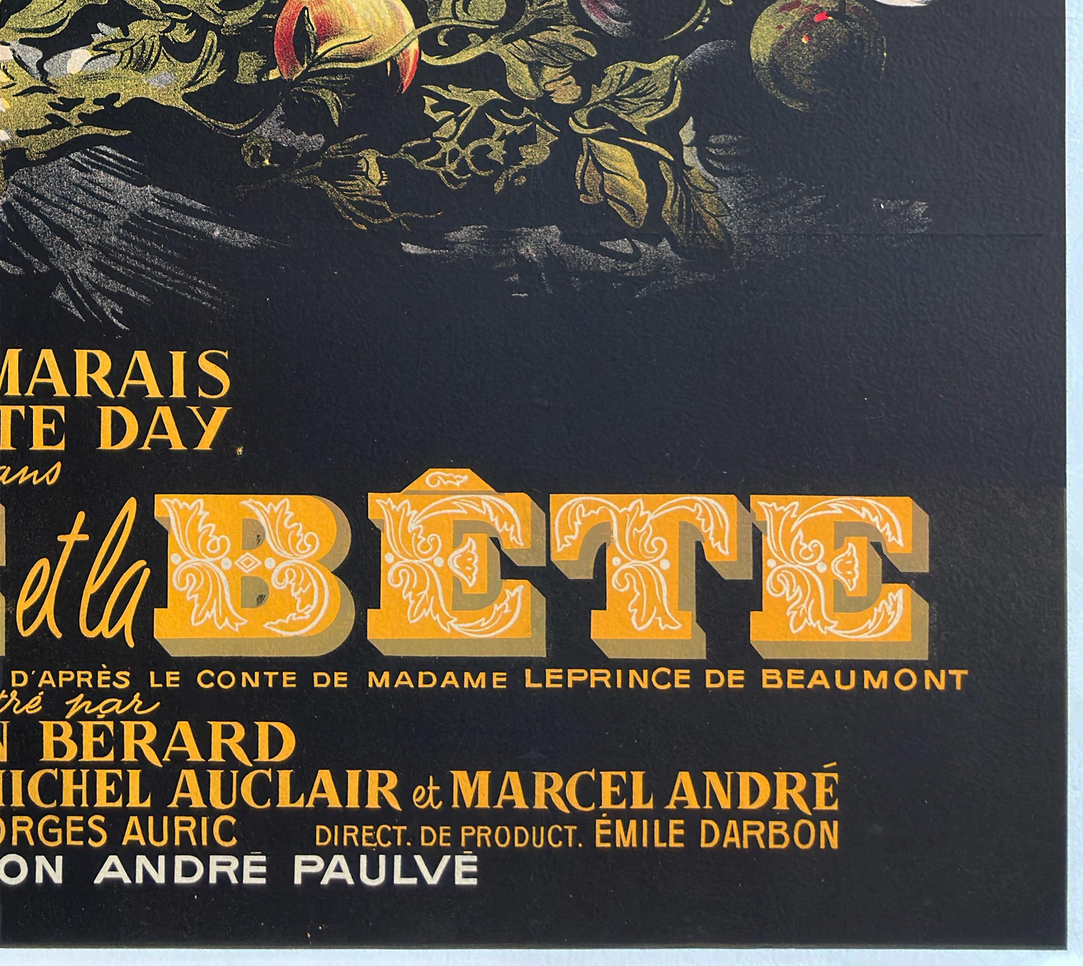 Affiche du grand film français La Belle et la Bete R1951, Jean-Denis Malcles en vente 2