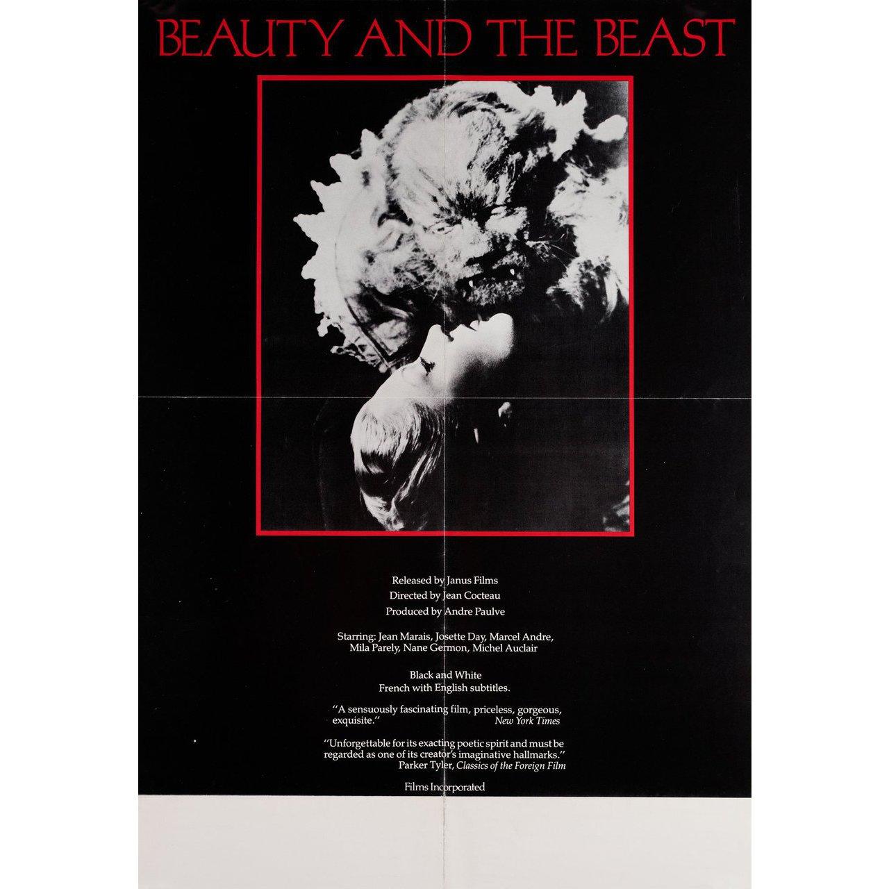 Original 1970s re-release U.S. poster for the 1946 film La belle et la bete (Beauty and the Beast) directed by Jean Cocteau / Rene Clement with Jean Marais / Josette Day / Mila Parely / Nane Germon. Very Good-Fine condition, folded. Many original