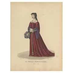 La Belle Ferronnière, French Renaissance Beauty – Handcoloured Engraving, c.1900