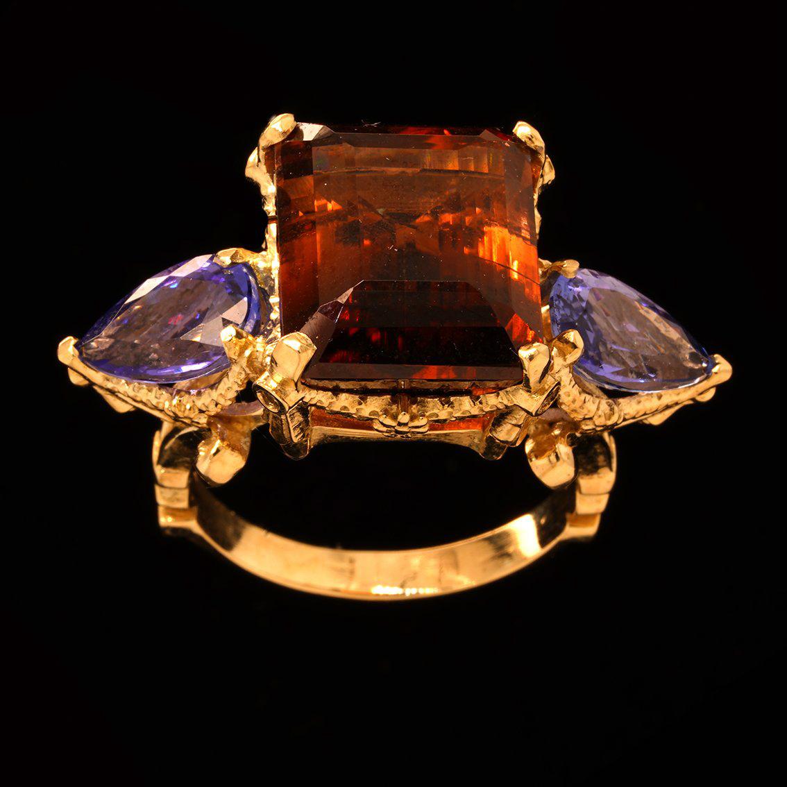 Tourmaline, Tanzanites, Diamonds gold ring  For Sale 1