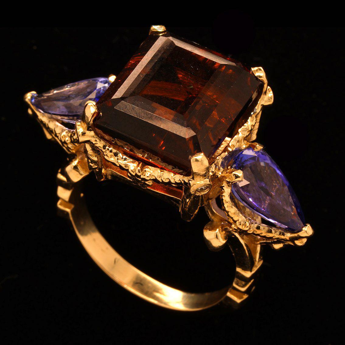 Tourmaline, Tanzanites, Diamonds gold ring  For Sale 2