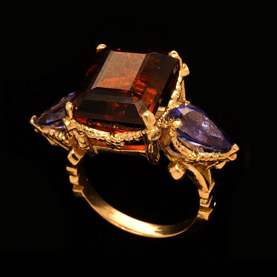 Tourmaline, Tanzanites, Diamonds gold ring  For Sale 3