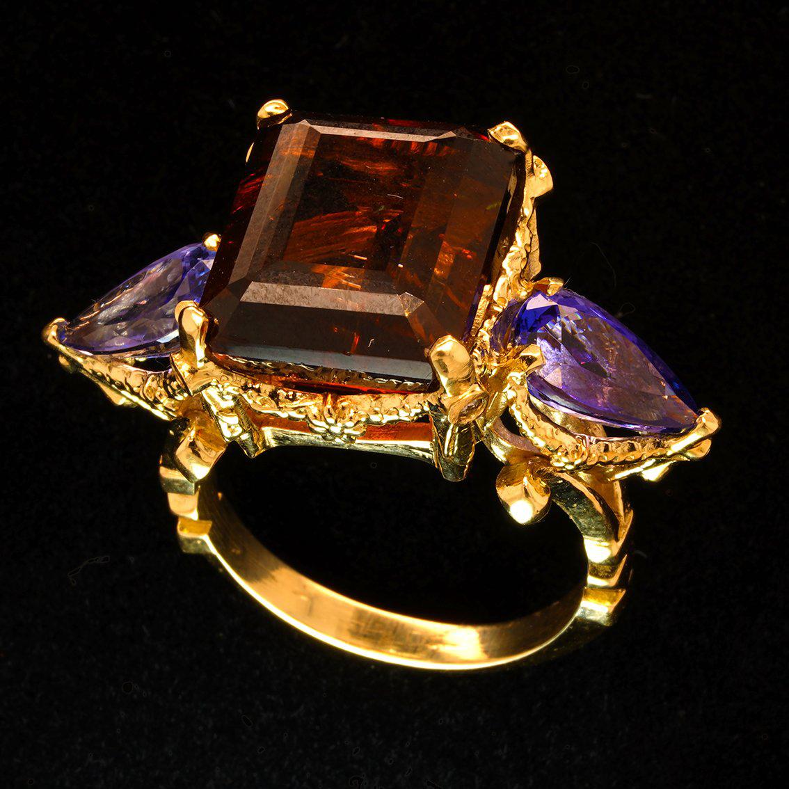 Tourmaline, Tanzanites, Diamonds gold ring  For Sale 4