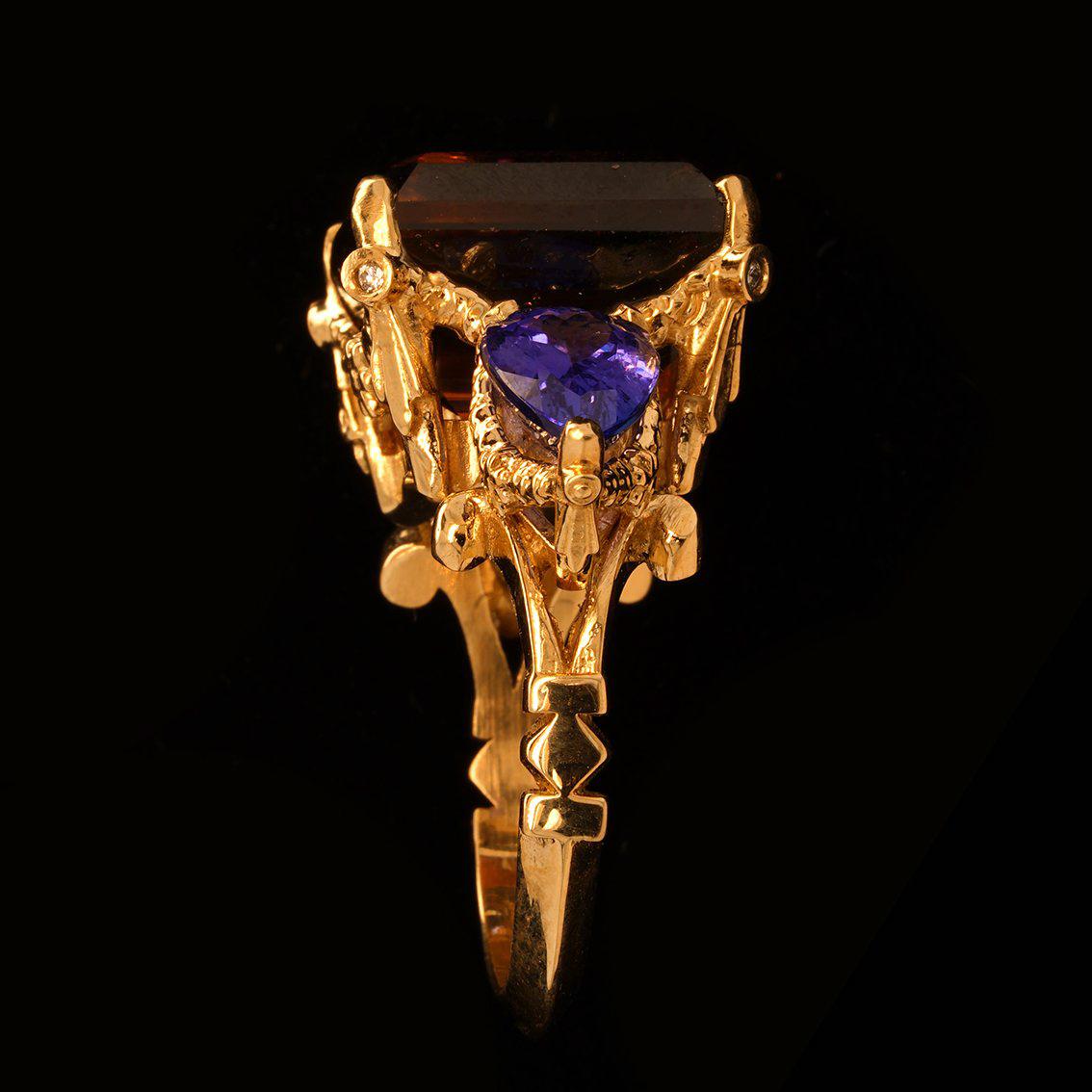 Tourmaline, Tanzanites, Diamonds gold ring  For Sale 6