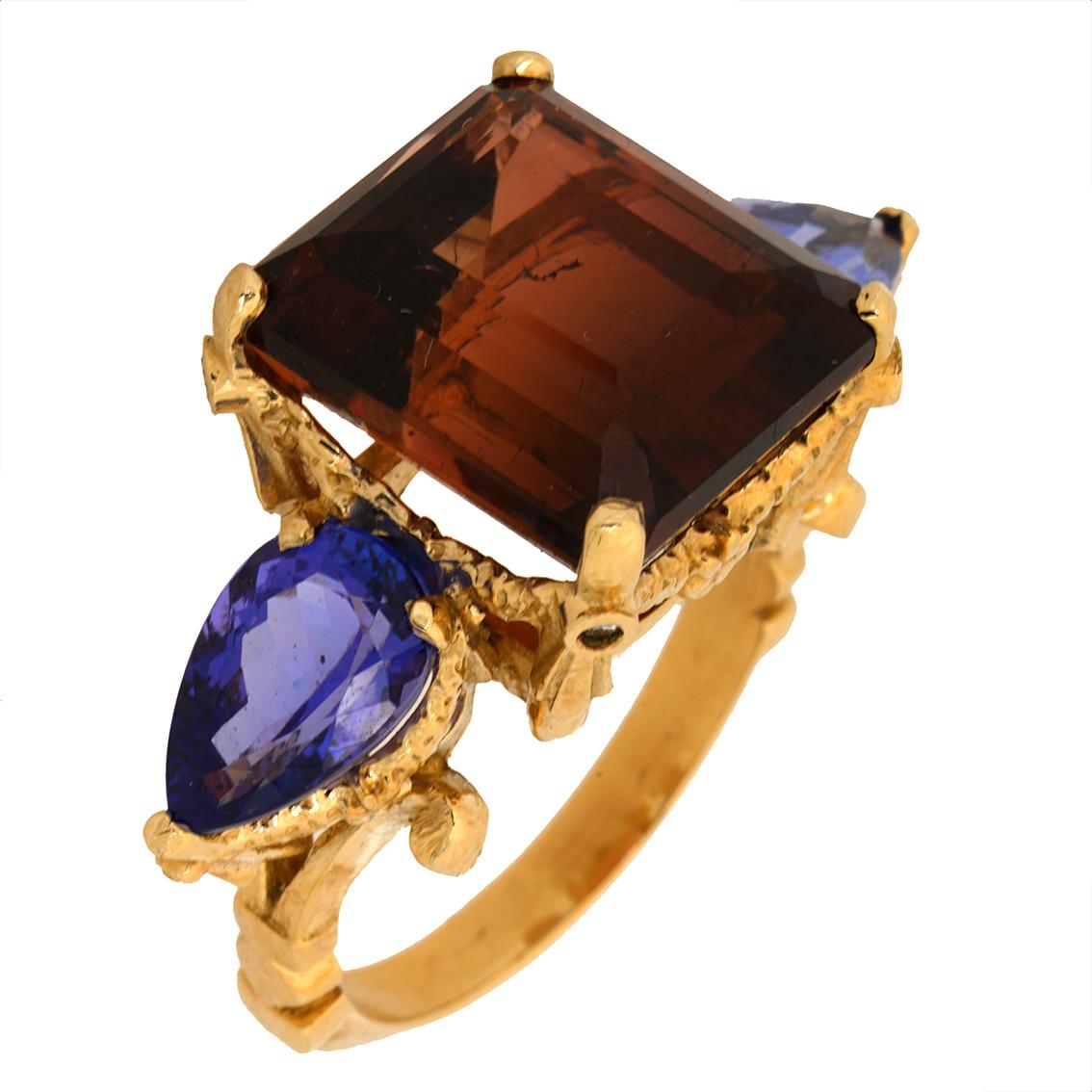 Tourmaline, Tanzanites, Diamonds gold ring  For Sale