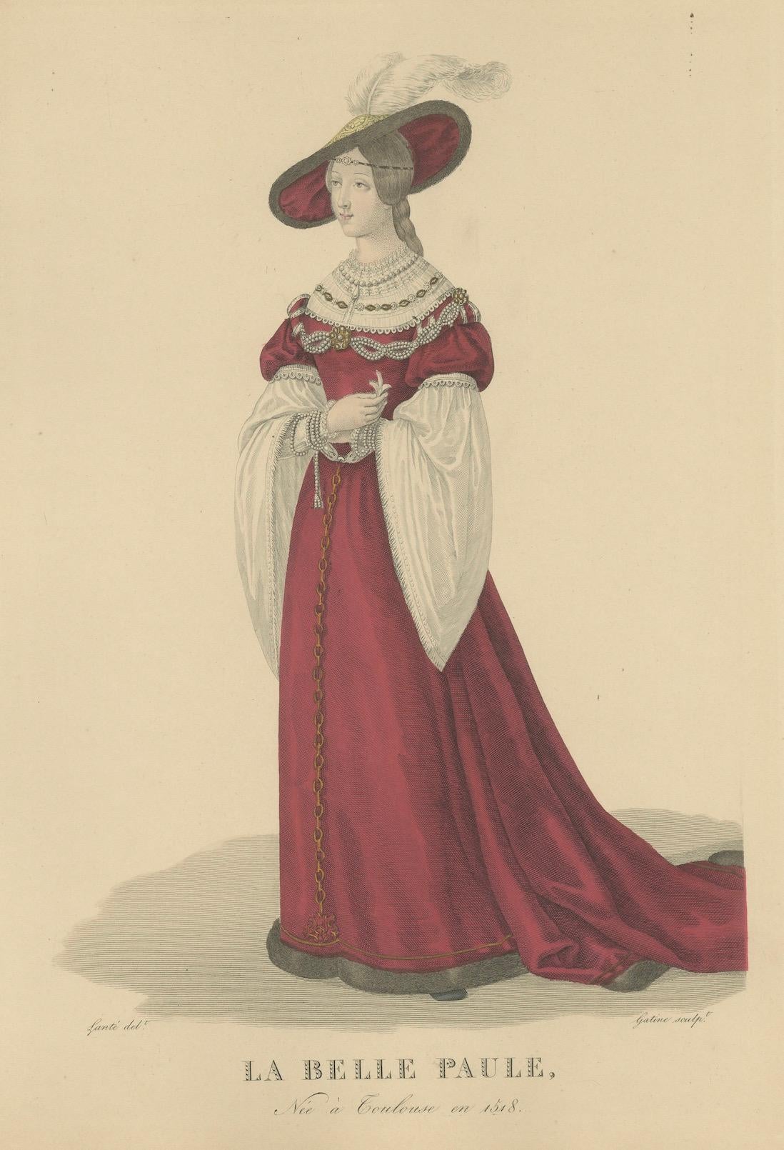 La Belle Paule, Toulouse Beauty - Handkolorierter Kupferstich, um 1900 (Frühes 20. Jahrhundert) im Angebot