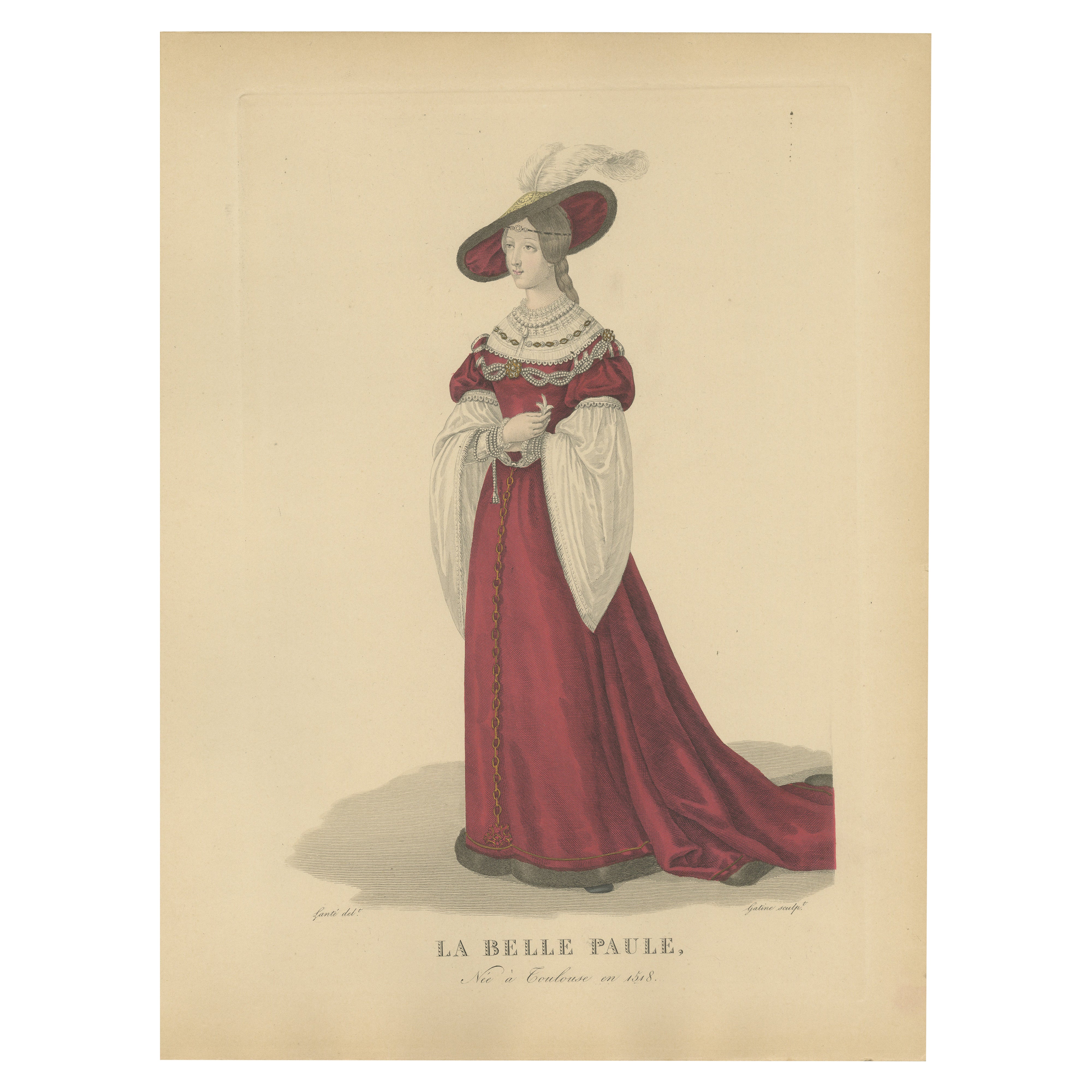 La Belle Paule, Toulouse Beauty - Handkolorierter Kupferstich, um 1900