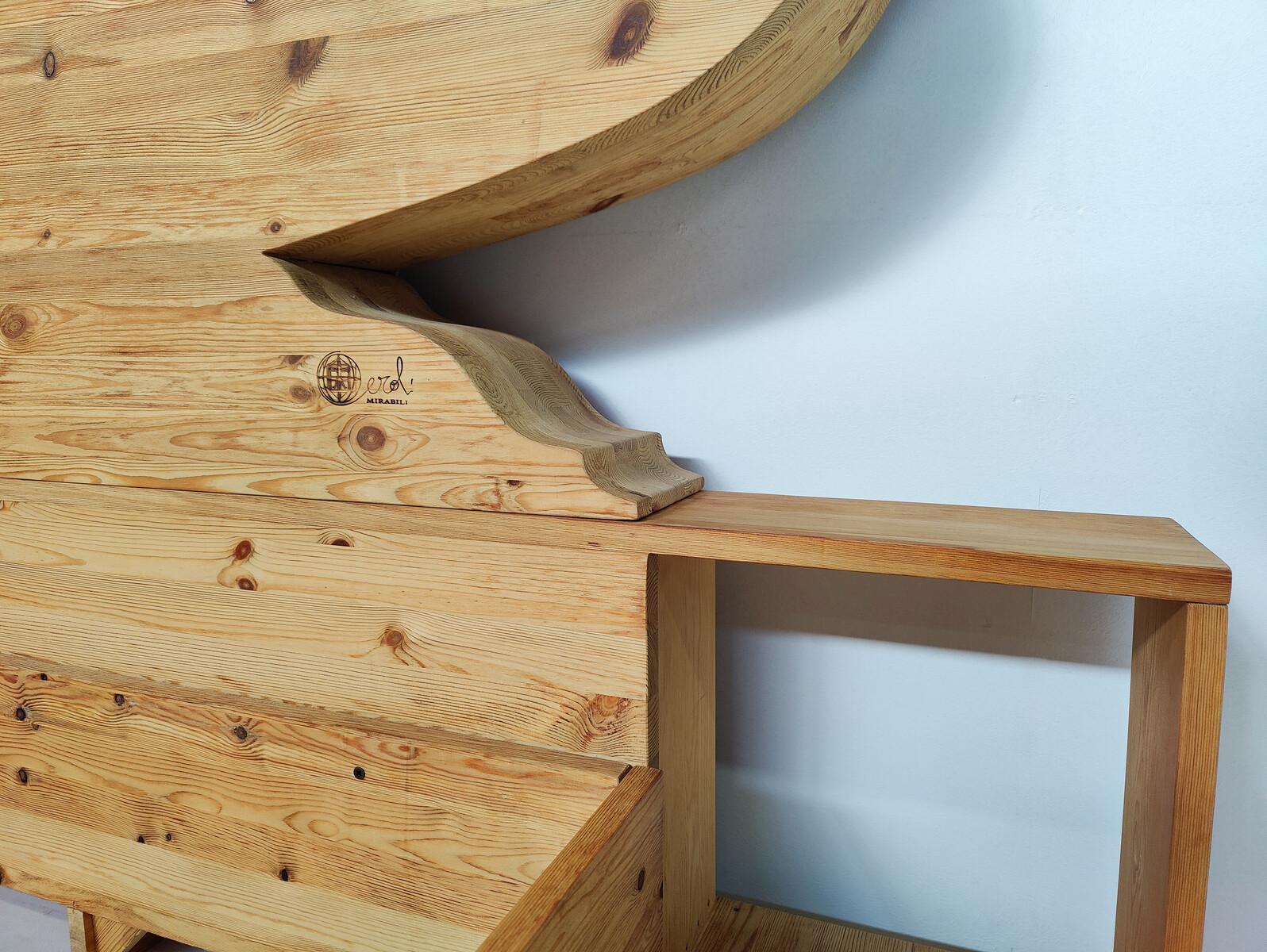 Wood 'La Bocca Della Verita' bed with matching Nightstands by Mario Ceroli, Poltrona