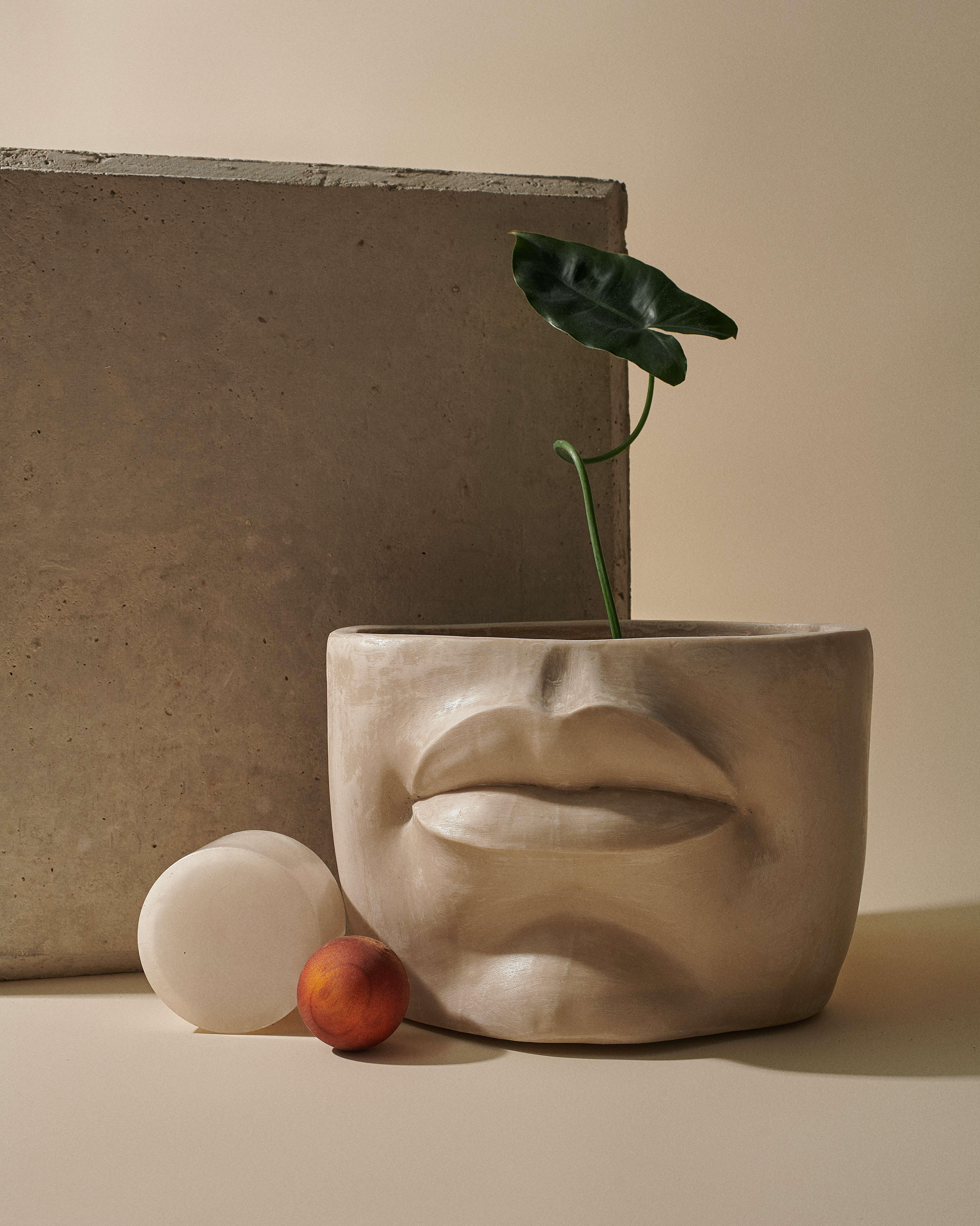 La Bocca Sculptural Hand-Crafted Resin and Stone Bowl of Lips (Handgefertigt) im Angebot