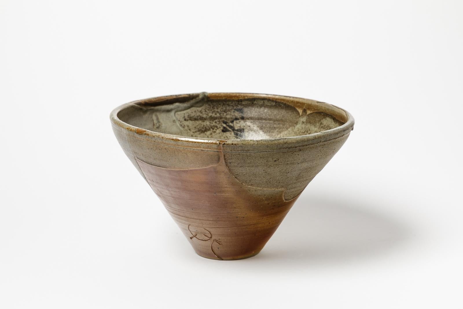 Große Keramikschale oder Becher aus braunem und schwarzem Schachbrett, Borne, 1970 (20. Jahrhundert) im Angebot