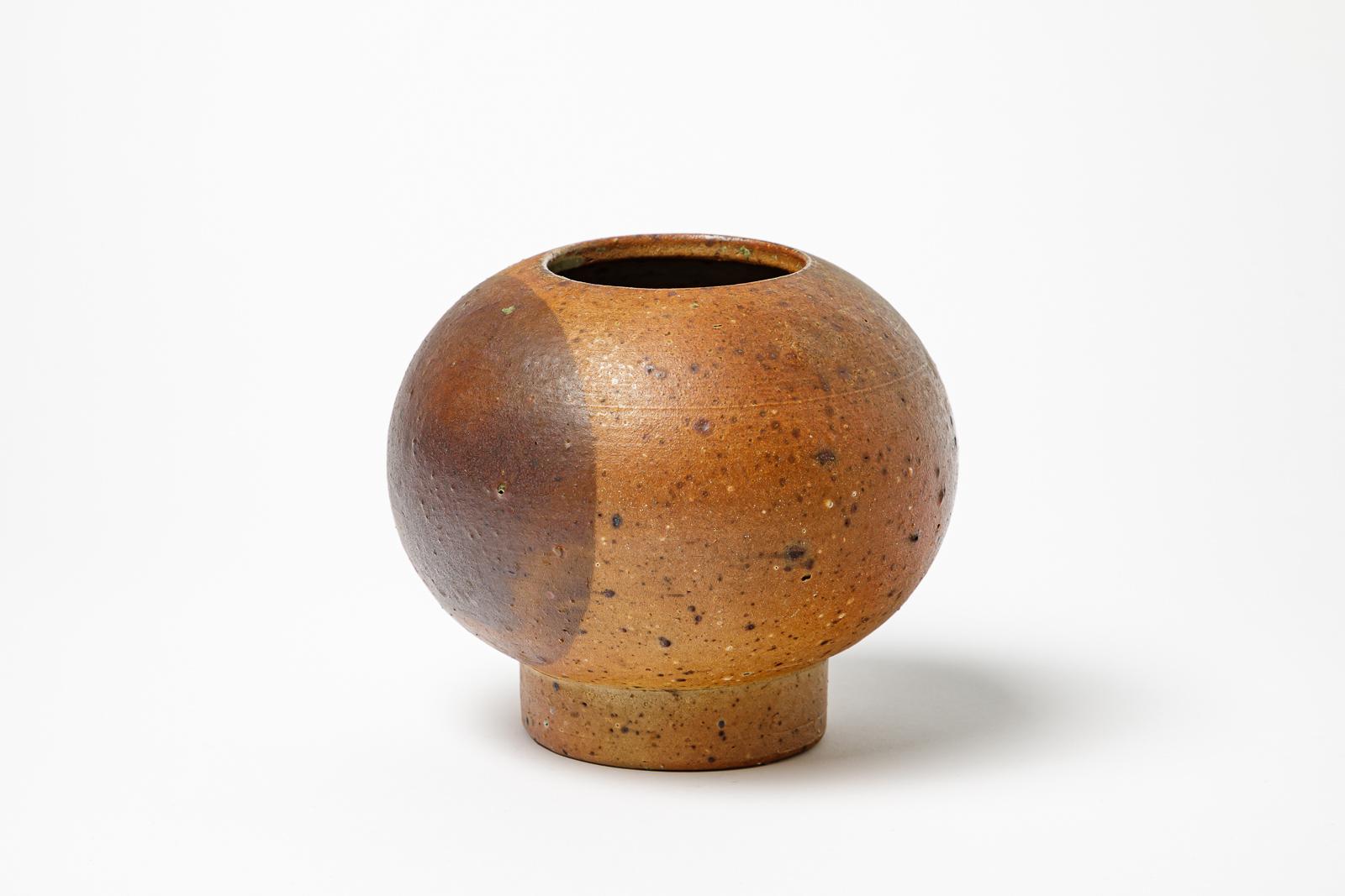 Mid-Century Modern La Borne 1970 Design Unique Piece Brown and Black Ceramic Vase Att. to Mestre For Sale