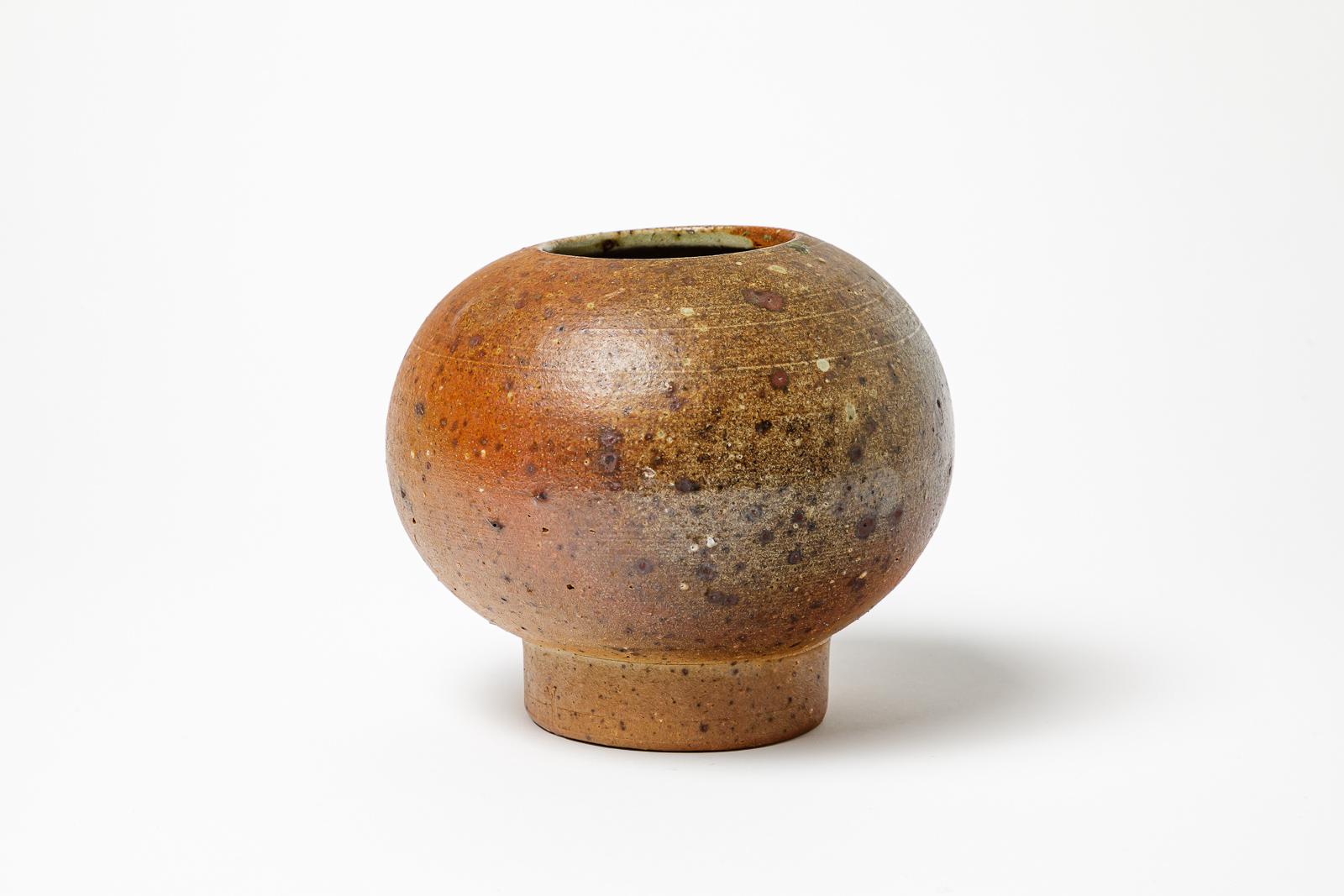 Français La Borne 1970 design pièce unique vase en céramique marron et noir att. à Mestre en vente