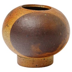 La Borne 1970 design pièce unique vase en céramique marron et noir att. à Mestre