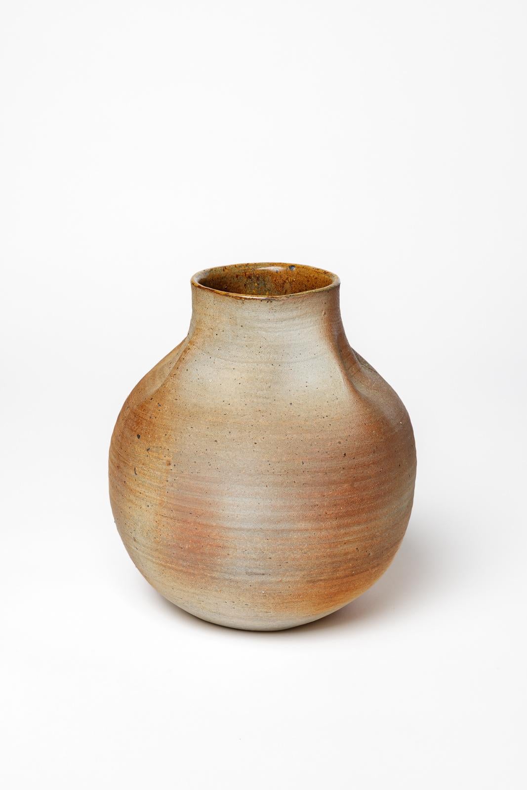 Mid-Century moderno Vaso in ceramica sonteware marrone La Borne del XX secolo di Bruno H'rdy 1970 in vendita