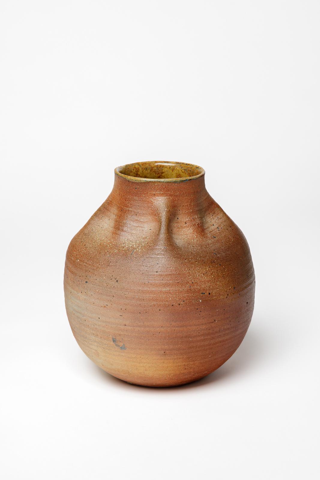 Francese Vaso in ceramica sonteware marrone La Borne del XX secolo di Bruno H'rdy 1970 in vendita
