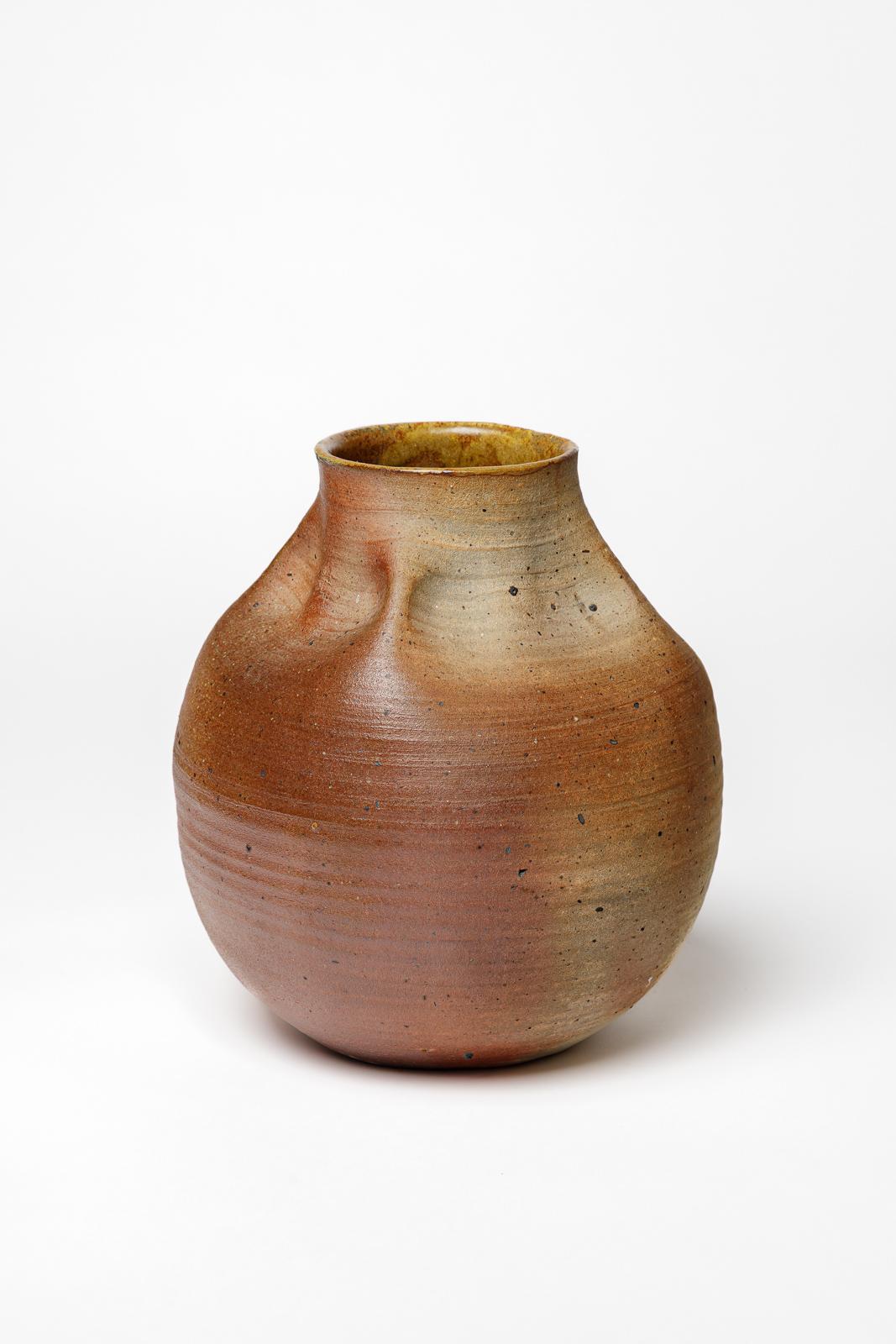 Vaso in ceramica sonteware marrone La Borne del XX secolo di Bruno H'rdy 1970 In condizioni ottime in vendita a Neuilly-en- sancerre, FR