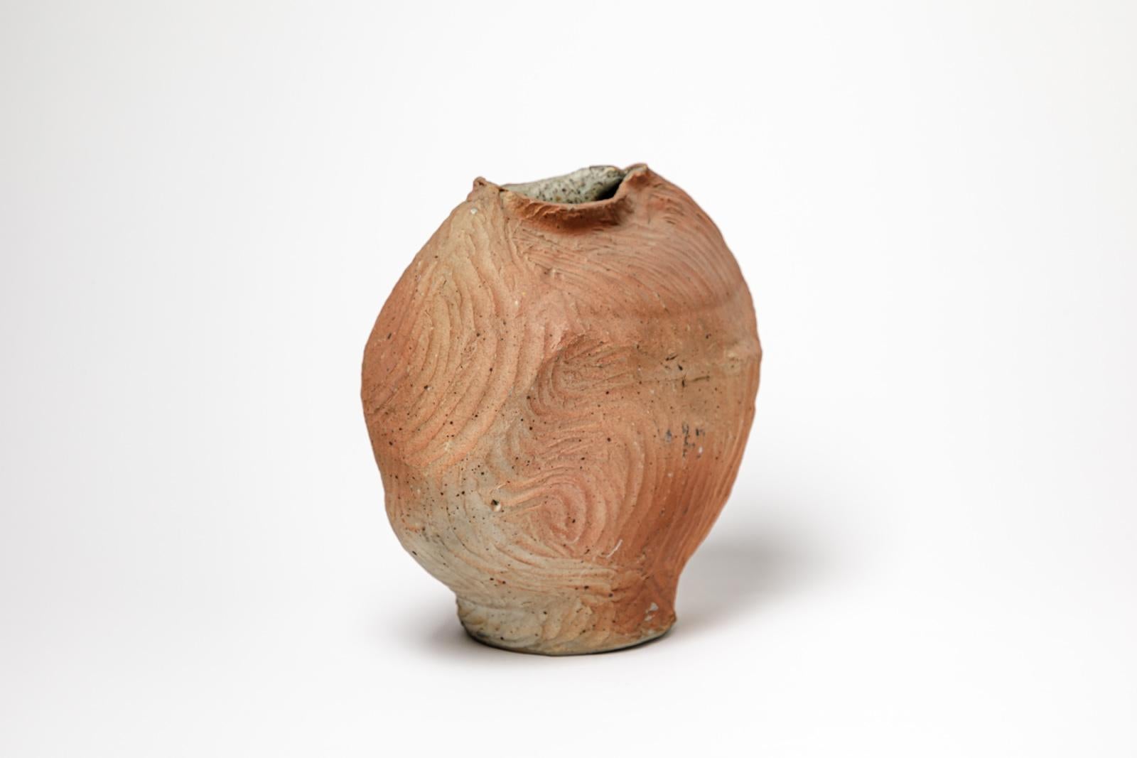 Mid-Century Modern La Borne 20th century brown stoneware ceramic vase design 1970 For Sale