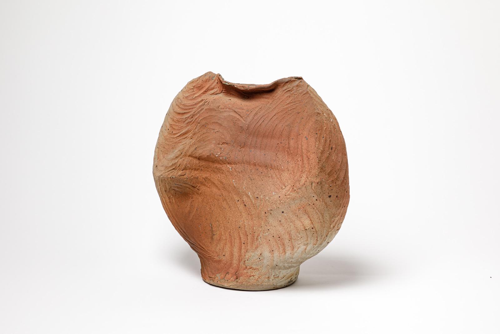 French La Borne 20th century brown stoneware ceramic vase design 1970 For Sale