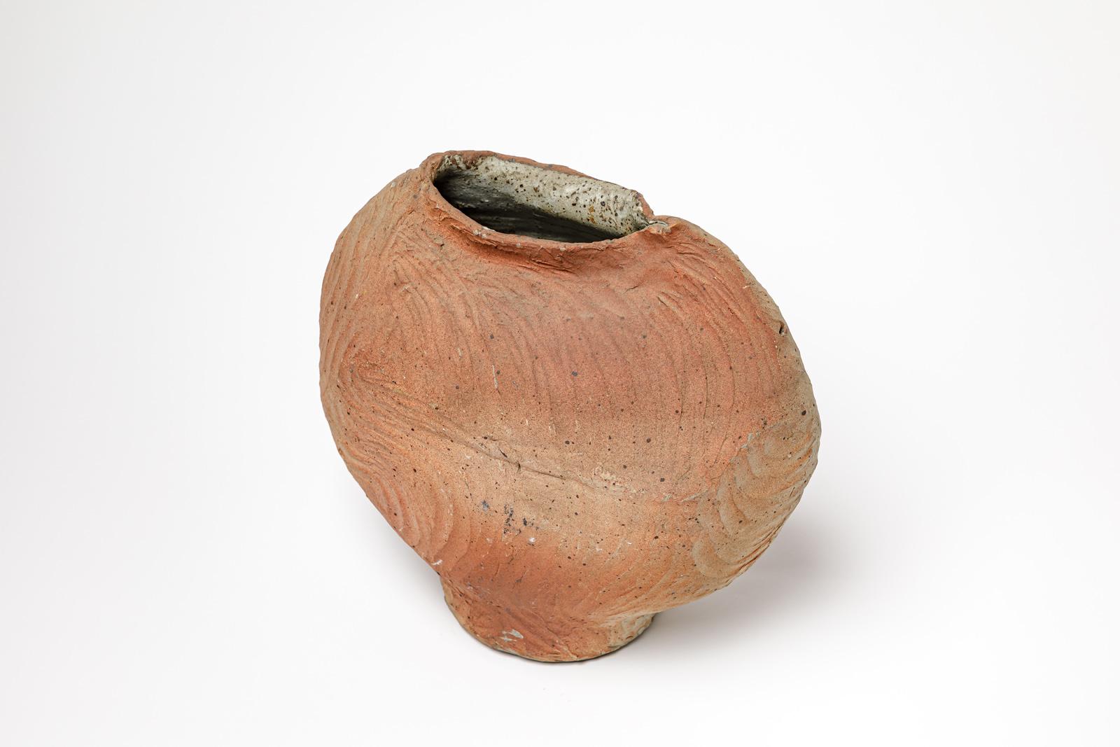 20ième siècle La Borne 20TH CENTURY DESIGN Vase en céramique en grès brun 1970 en vente