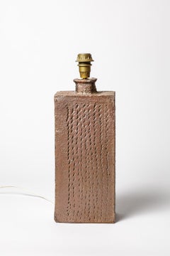 La Borne 20. Jahrhundert deisng braunen Steingut Keramik Tischlampe circa 1980