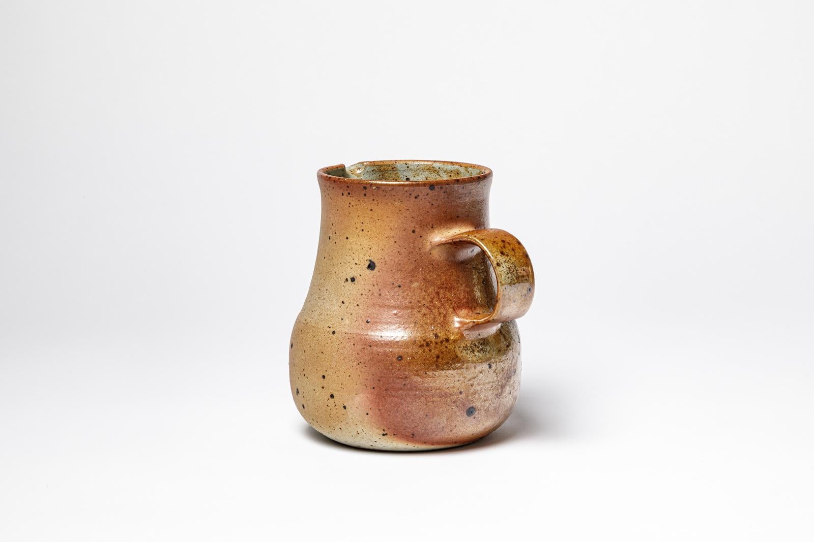 French La Borne 20th century design 1960 brown and grey ceramic pitcher  For Sale