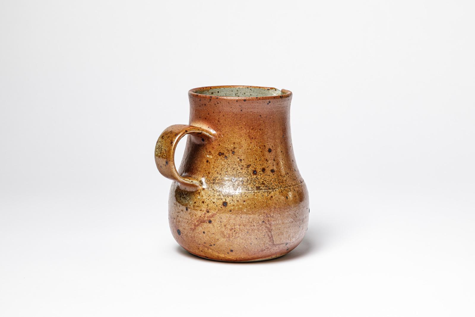 La Borne 20th century design 1960 brown and grey ceramic pitcher  In Excellent Condition For Sale In Neuilly-en- sancerre, FR