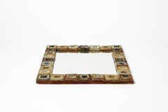 Specchio da parete in ceramica colorata La Borne design del XX secolo circa 1960 36 cm