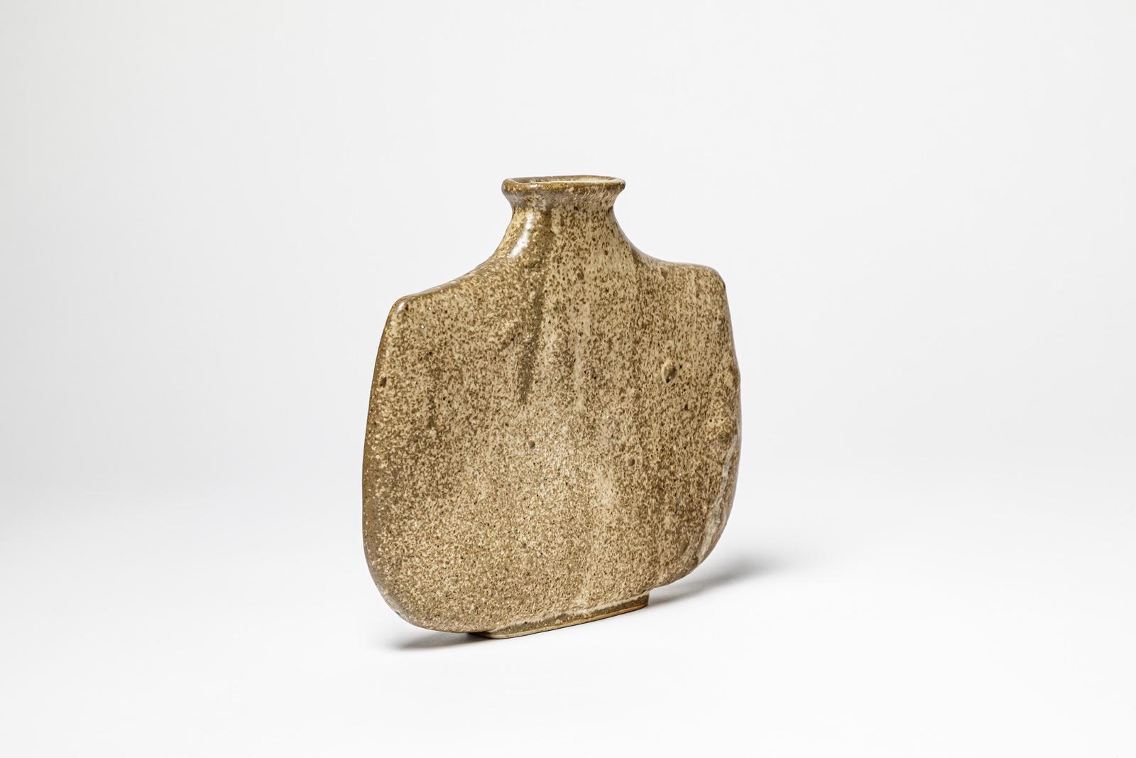 French La Borne 20th century design modern brown and grey ceramic vase 1970 For Sale