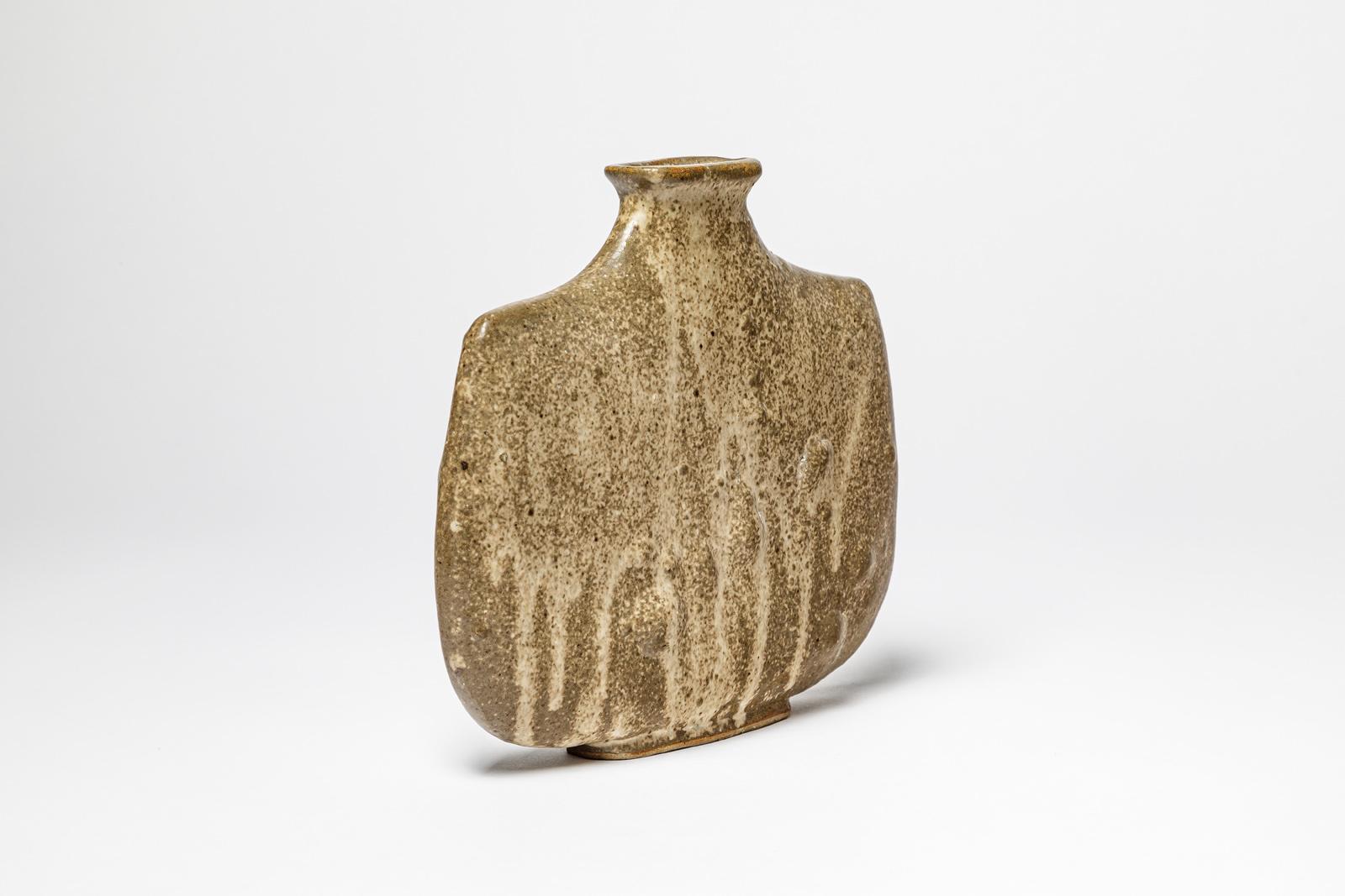 20th Century La Borne 20th century design modern brown and grey ceramic vase 1970 For Sale