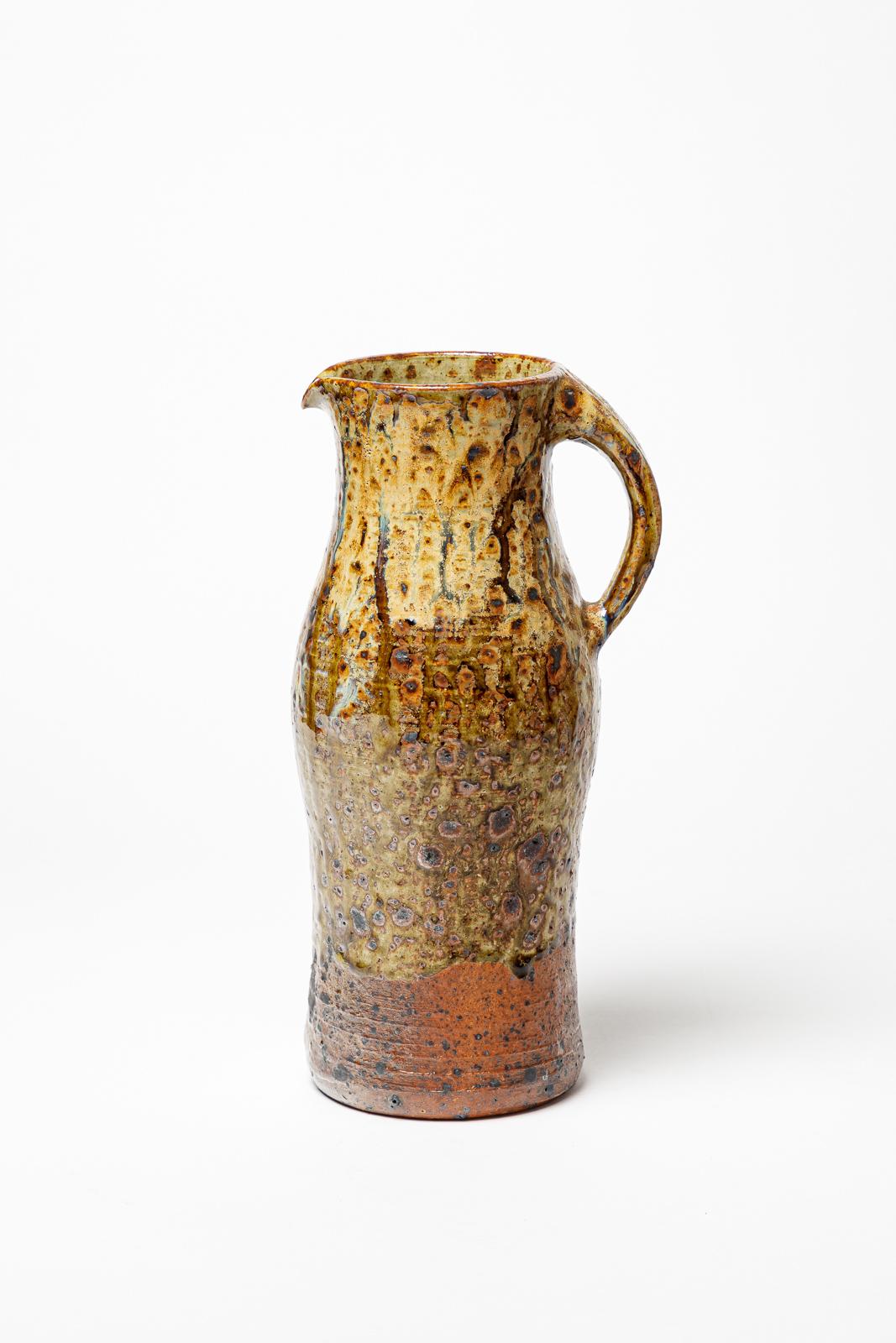 Mid-Century Modern La Borne 20th century design Robert Heraud colored ceramic pitcher 1947 unique For Sale