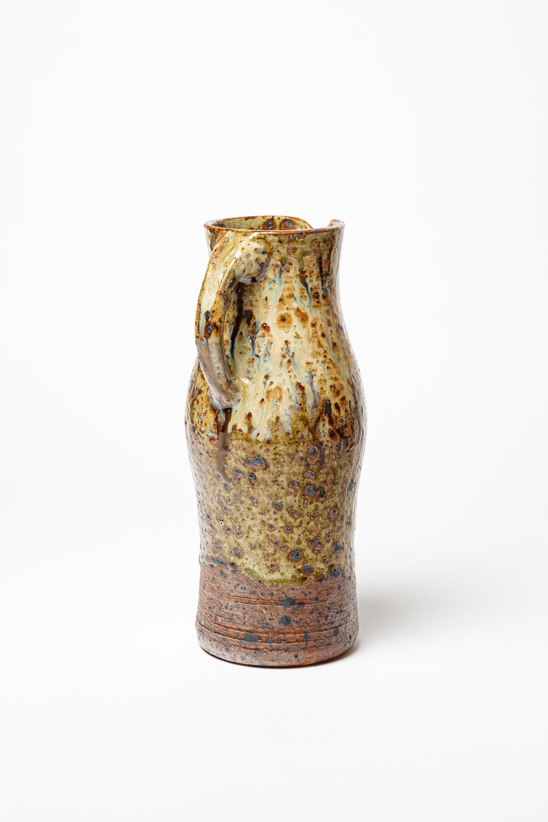 French La Borne 20th century design Robert Heraud colored ceramic pitcher 1947 unique For Sale