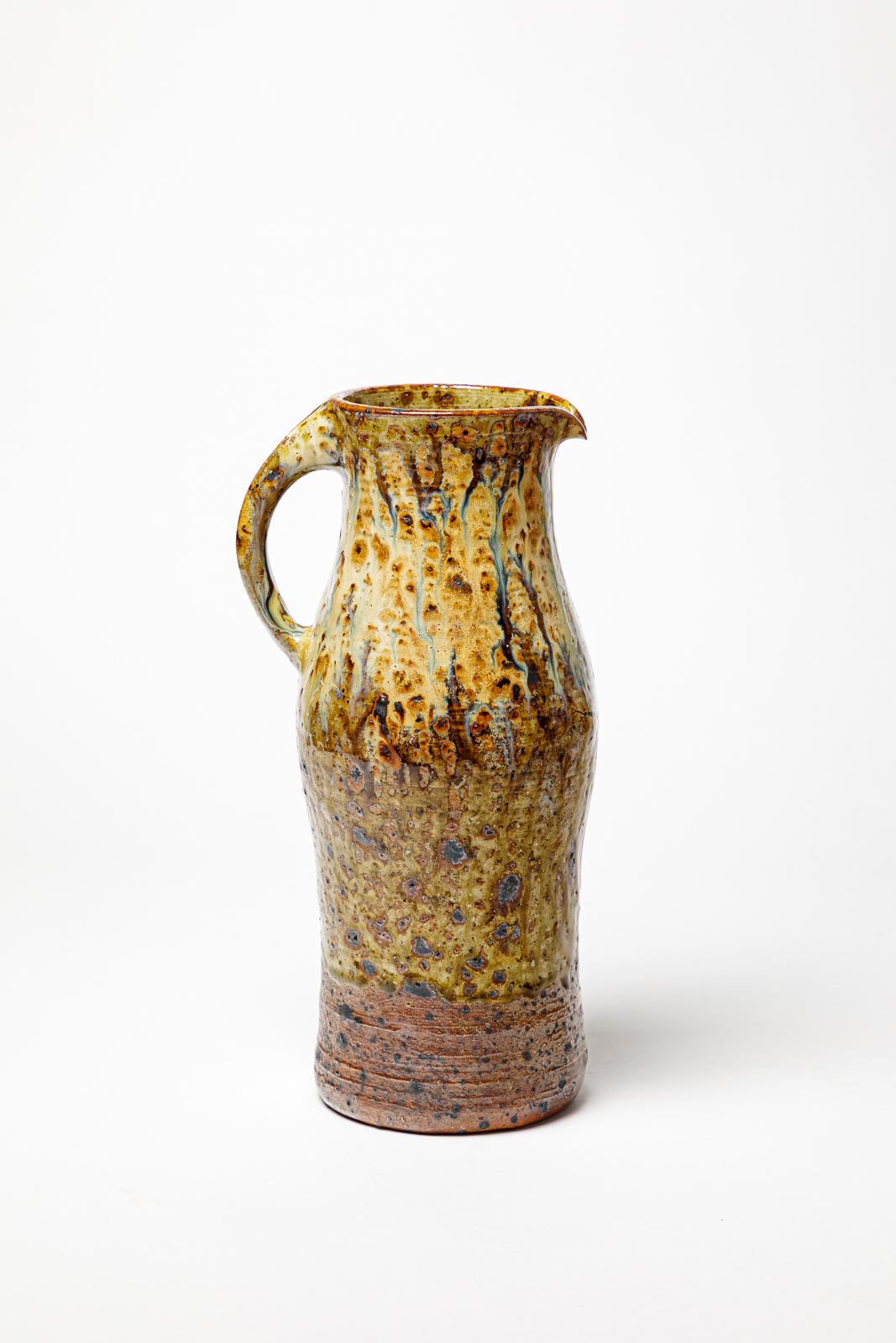 La Borne 20th century design Robert Heraud colored ceramic pitcher 1947 unique In Excellent Condition For Sale In Neuilly-en- sancerre, FR