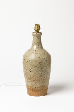 Handmade 20th Mid Century Brown Stoneware Ceramic Table Lamp Signed 1970