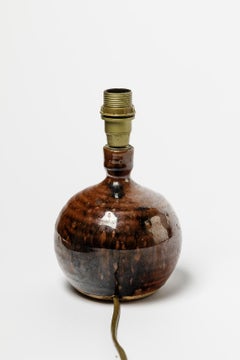 La Borne Lámpara de sobremesa de cerámica de gres negro y marrón del siglo XX 1970