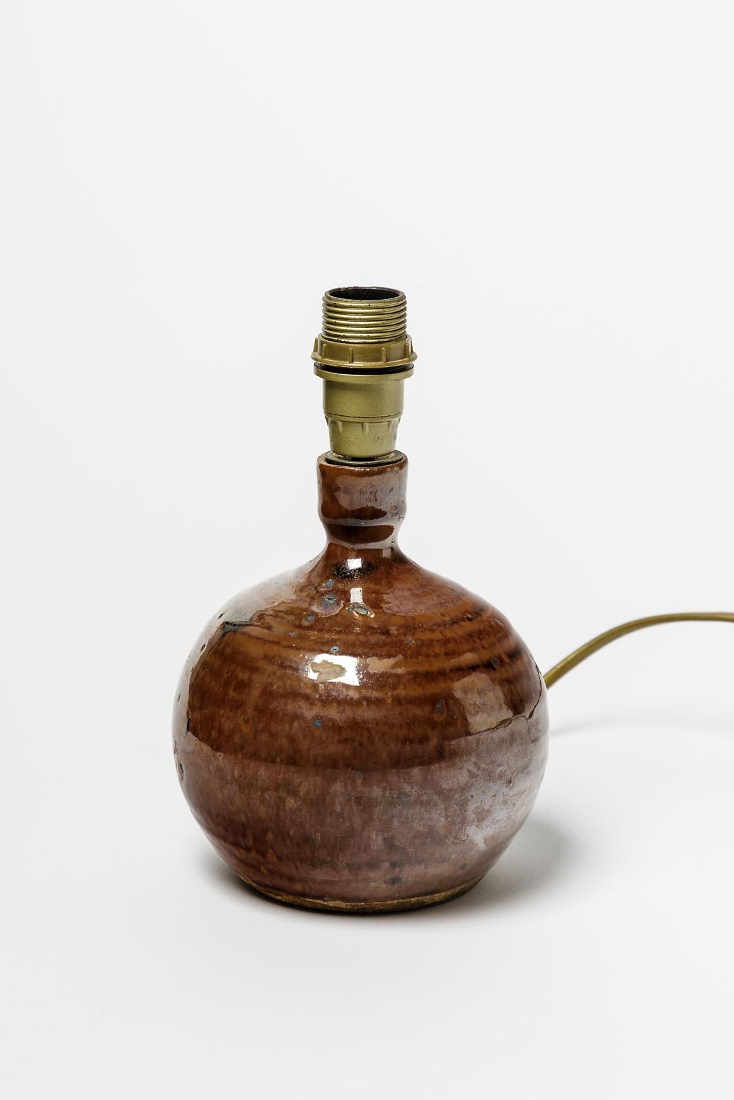 La Borne Schwarz und Brown 20. Jahrhundert Steingut keramische Tischlampe 1970 (Französisch) im Angebot