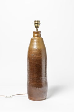 french handmade Large Midcentury Brown Stoneware Ceramic Table Lamp