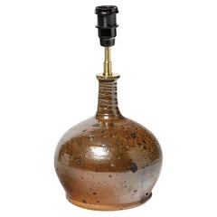 La Borne Potters Stoneware Brown Ceramic Table Lamp, circa 1970 Unique Piece