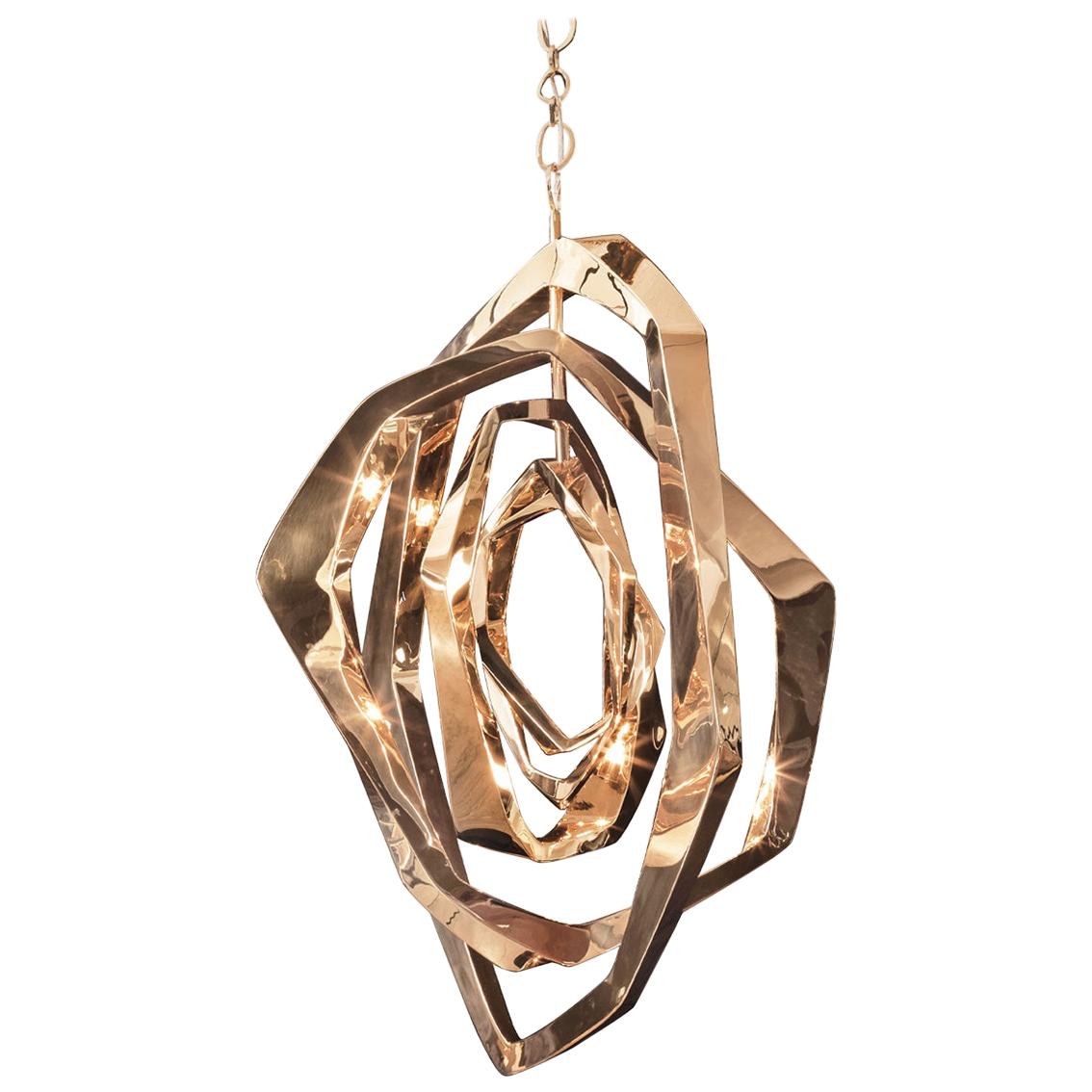 La Cage Chandelier 'Vertical': Bronze or Stainless Steel Sculptural Chandelier For Sale