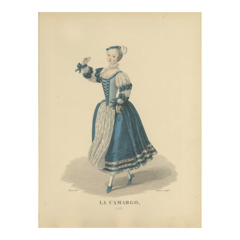 La Camargo, Hand-Colored Engraving of Famous Parisian Dancer, c.1900