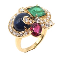 La Cara Emerald Ruby Sapphire Diamond 18K Gold Cocktail Ring