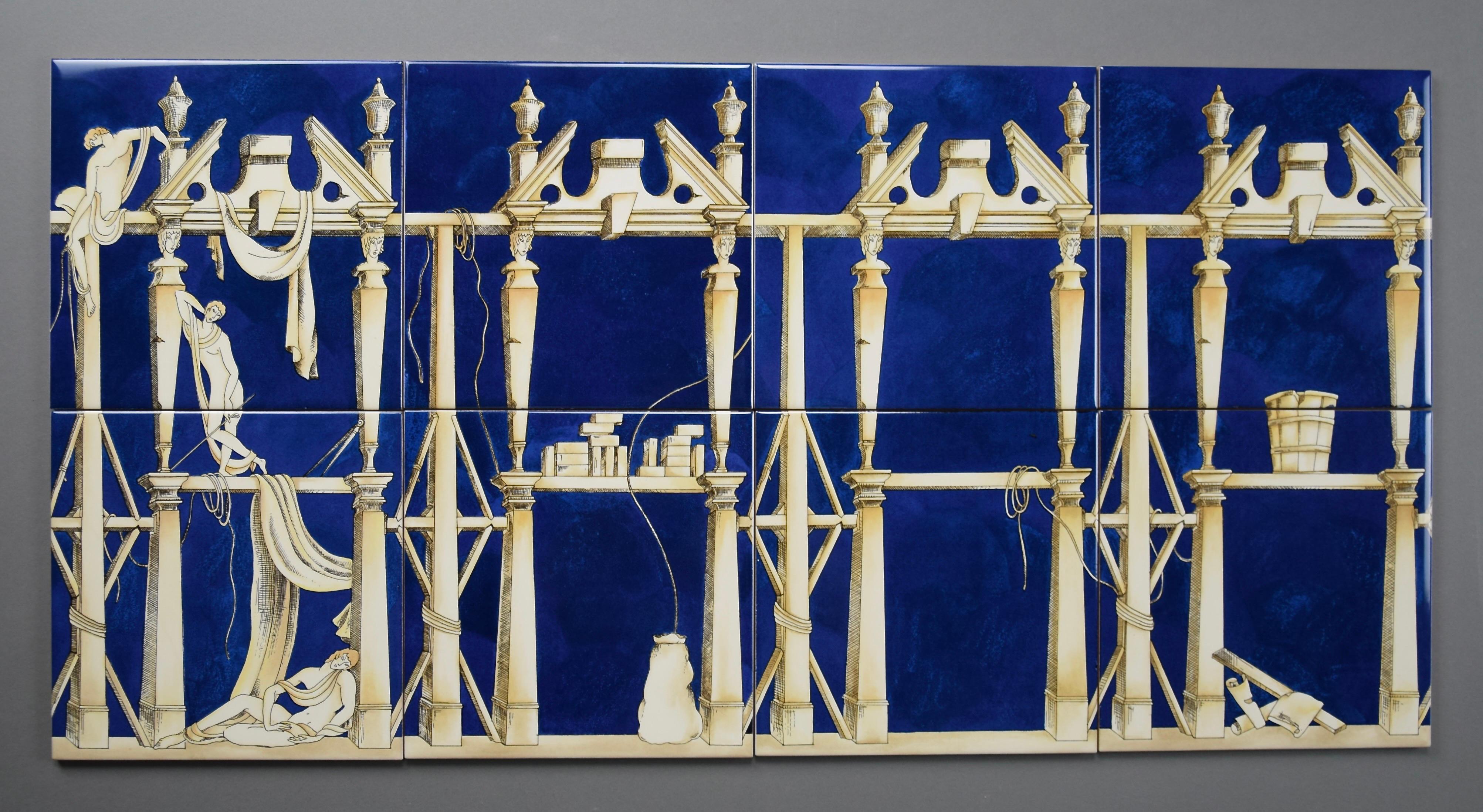 Rare 1980s Ceramic Tile Set – La Casa degli Efebi by Giò Ponti for Ceramica Bardelli, Italy

Originally Designed in 1923 for Richard Ginori

Offered here is a stunning and complete set of eight ceramic tiles—each measuring 20 x 20 cm (7.87 x 7.87