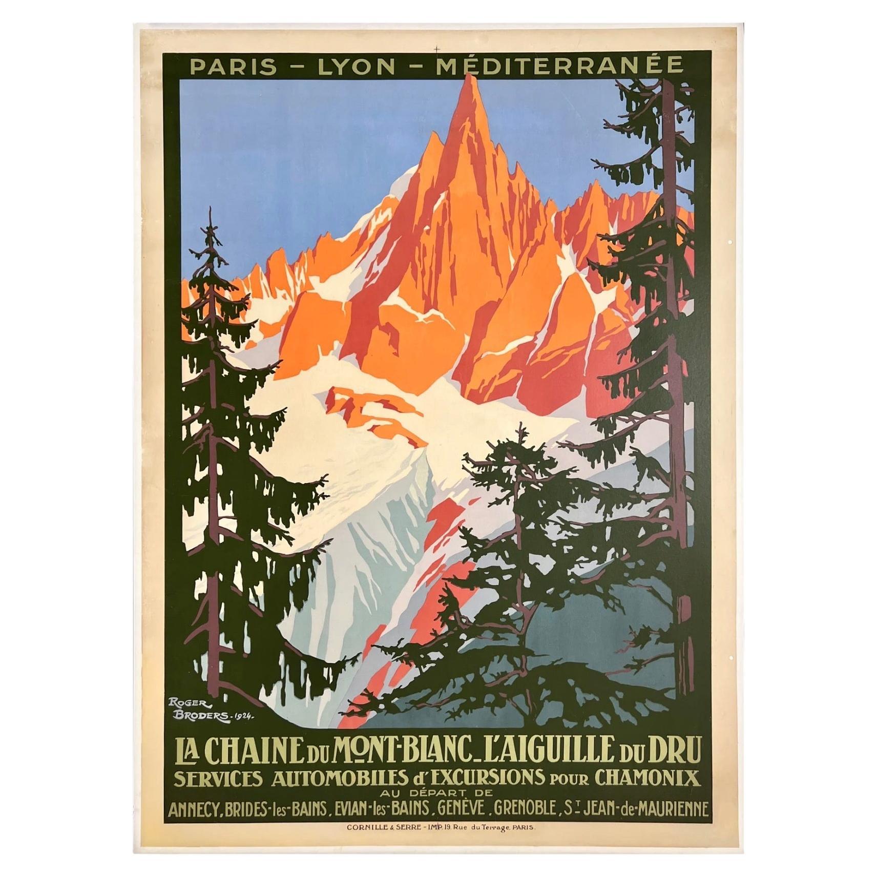 LA CHAINE DU MONT-BLANC - CHAMONIX Original Vintage Art Deco Travel Poster