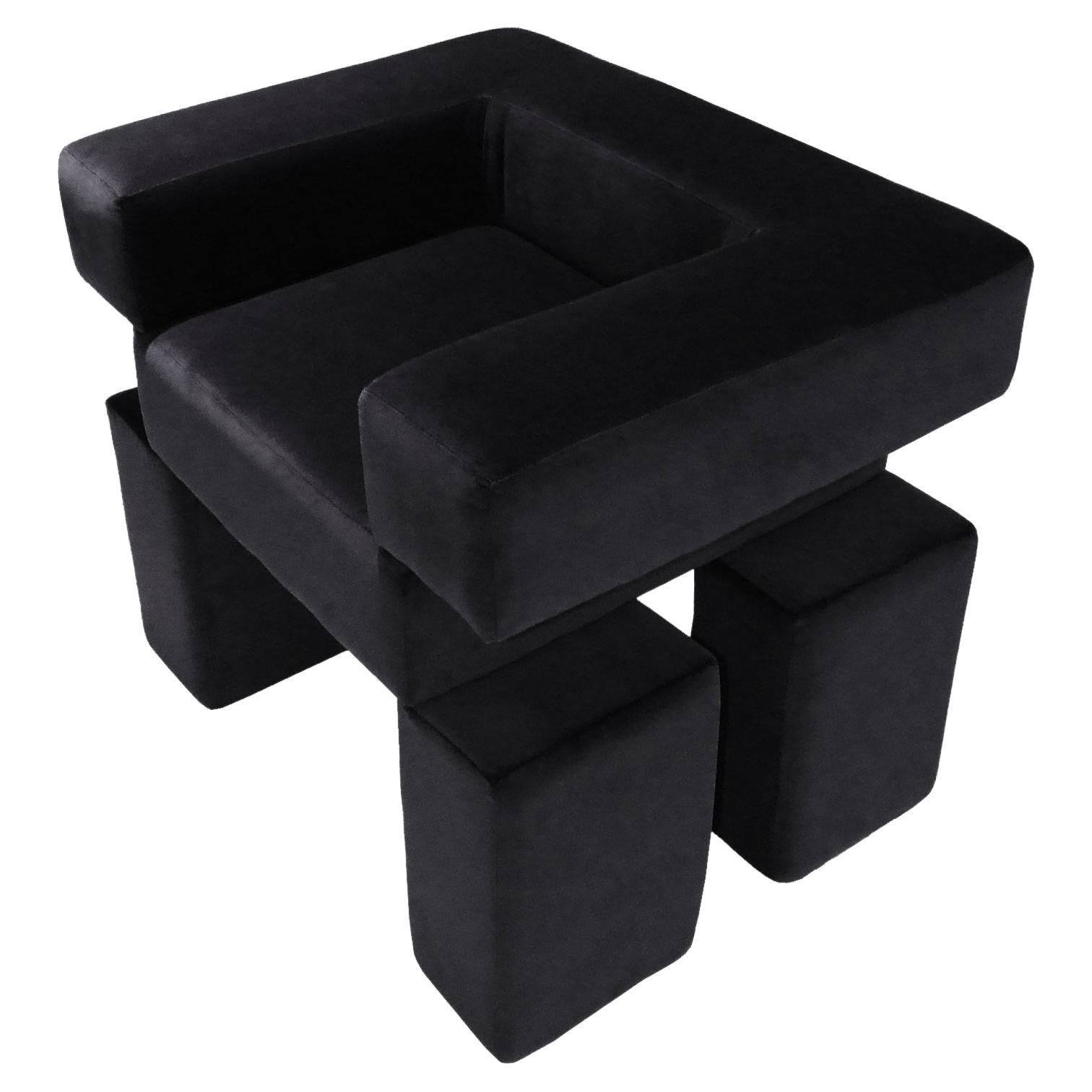 Space Age La Chair Sculptural Velvet Contemporary 'Black' For Sale