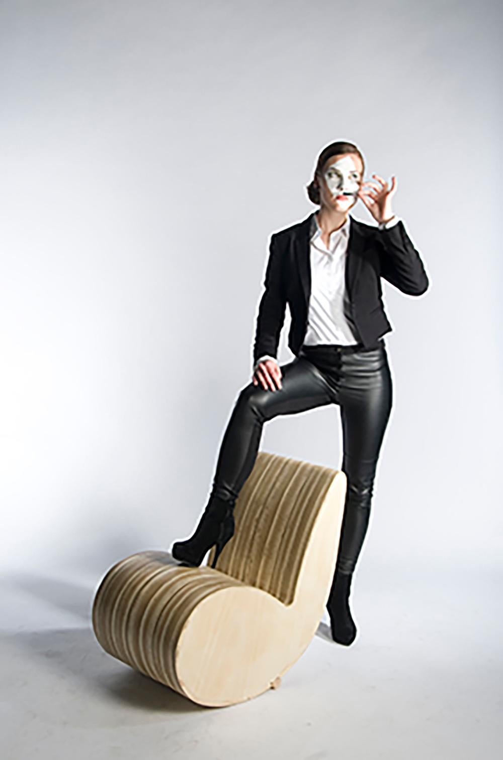 La Chaise Moustache, which means “Mustache Chair” is a rocking chair. The design is the result of a material experiment where I connected wood with a range of textiles. The technique is based on the basic technique of plywood where a range of layers