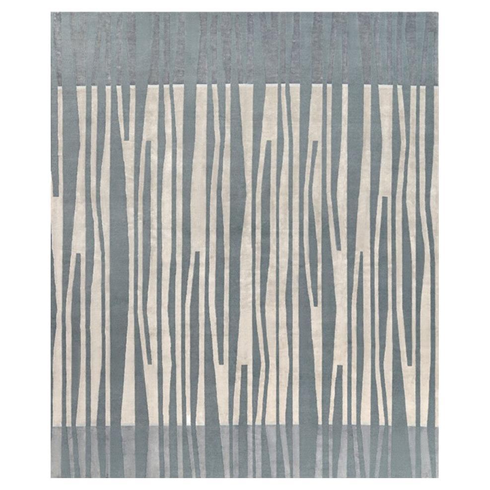 Striped Italian rug Colorful Hand Knotted Wool Silk - La Chapelle De Nuit For Sale