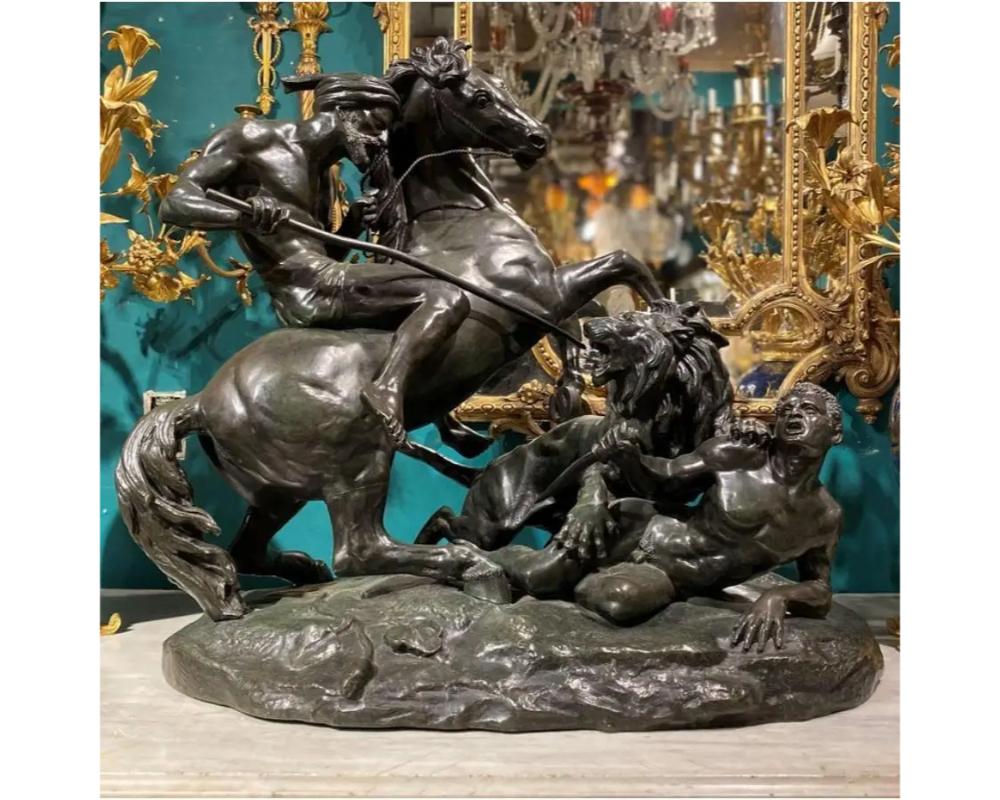 ' La Chasse Au Lion ', Sculpture monumentale en bronze d'après Aime Millet en vente 4