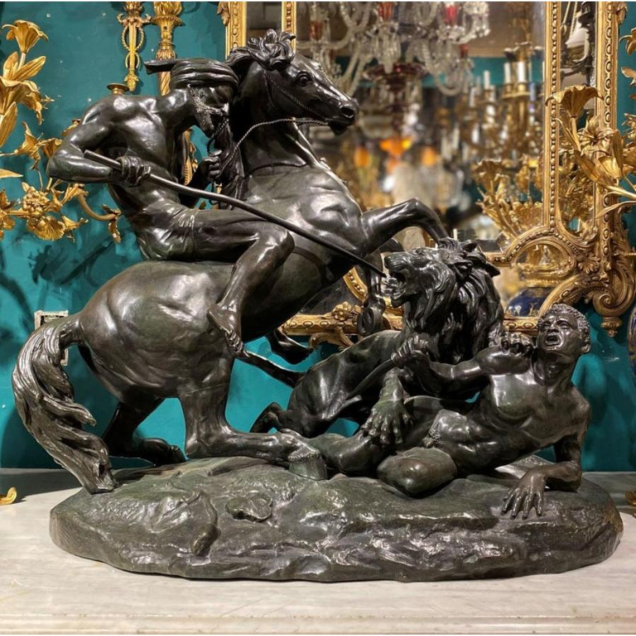 ' La Chasse Au Lion ', Sculpture monumentale en bronze d'après Aime Millet en vente 6