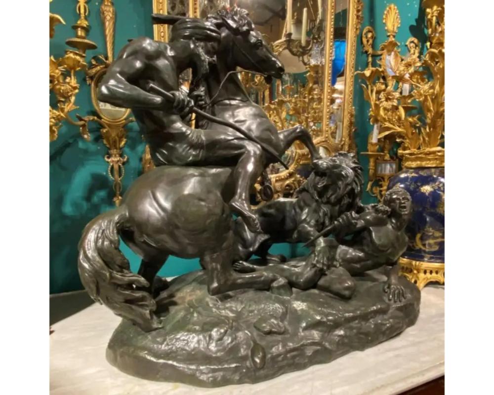 Louis XVI ' La Chasse Au Lion ', Sculpture monumentale en bronze d'après Aime Millet en vente