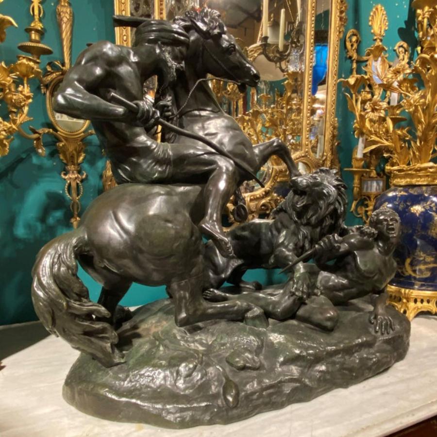 French La Chasse Au Lion, The Lion Hunt, Monumental Bronze Sculpture after Aime Millet For Sale